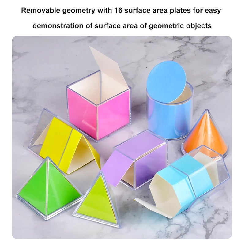 EXBEPE 3D Geometric Solids Geometric Shapes 8 Solids Shapes and 1 Cylinder Cone Volume Surface Area Demonstrator Set Teacher Aids Math Helper School Supplies - Image 3